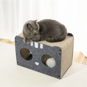 big grey cat scratcher house